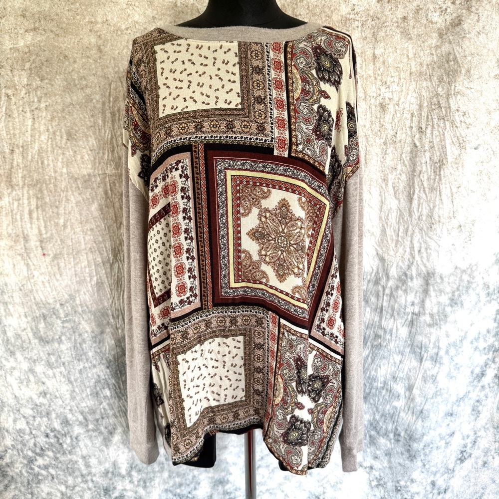 Tribal Sierra Boho Patchwork Print Sweater - XL